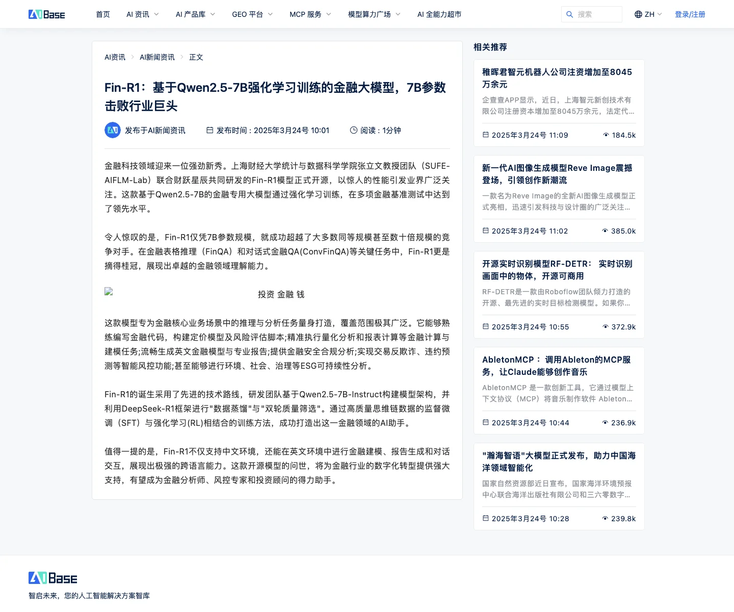 AIBase Fin-R1 coverage screenshot