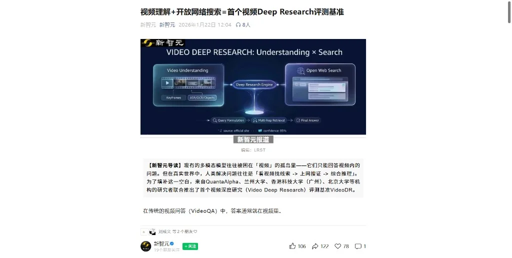 新智元 Video Deep Research VideoDR 报道封面